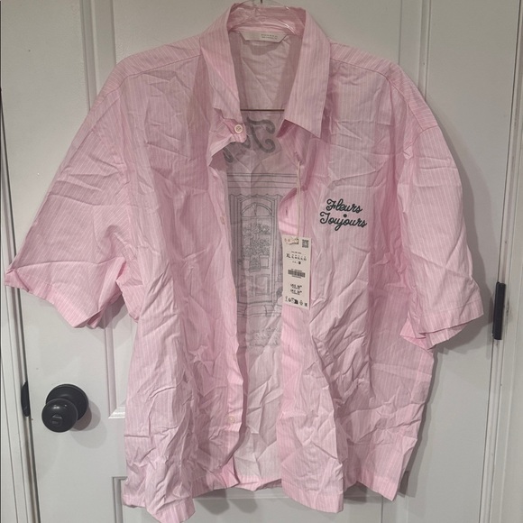 *NEW* ZARA PINK STRIPED FLEUR TOUJOURS BUTTON DOWN SHIRT XL - Picture 5 of 8
